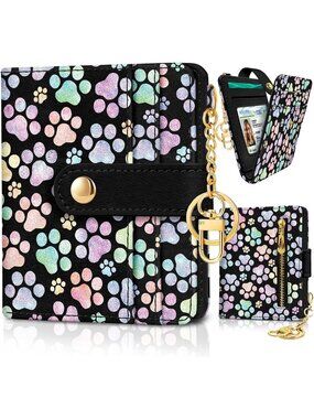 Women's Dog Paw PU Leather Small Wallet RFID Slim Bifold Coin Card Holder